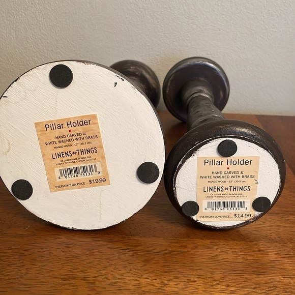 Set of 2 Pillar Candle Holders Hand Carved 15” & 12” Height Great Condition - Picture 7 of 13